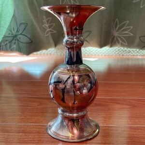 Vintage Egyptian Tri-Color Metal Vase with Egyptian Etched Design